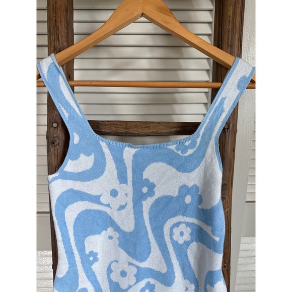 Hollister Retro Flower Power Bodycon Dress Blue White Sleeveless Mini SIze S - Picture 3 of 5